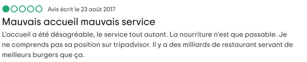 avis tripadvisor négatif accueil restauration