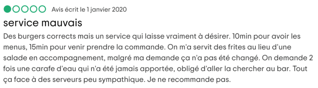 avis négatif service restauration