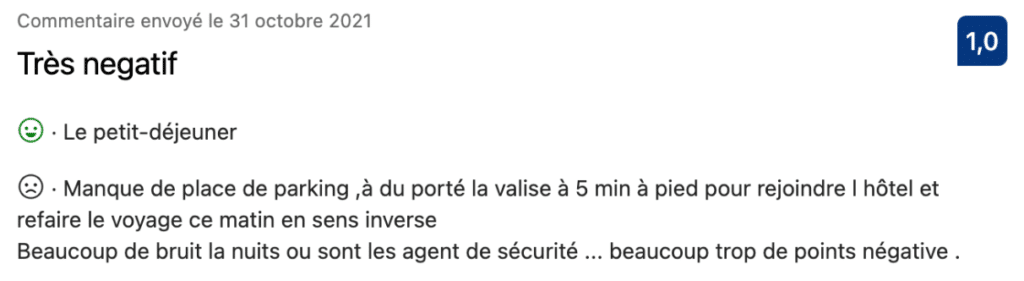 hôtellerie booking avis négatif services