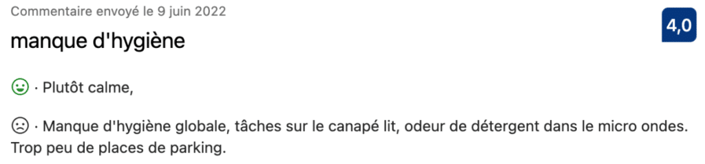 mauvais commentaire hôtellerie propreté